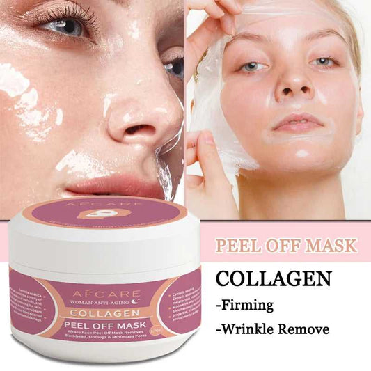 AFCARE Collagen Peel Off Mask for Firming and Wrinkle Removal with a woman applying the mask