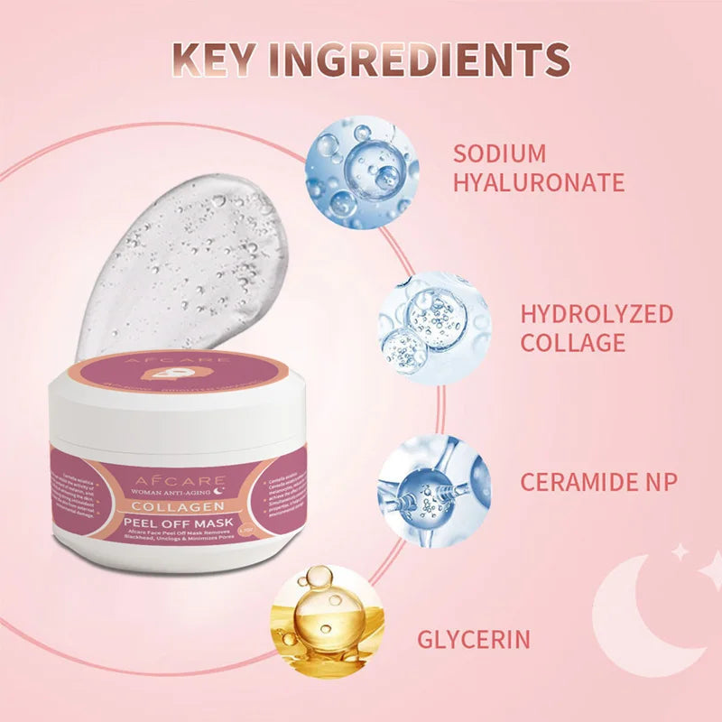 AFCARE Collagen Peel Off Mask with Sodium Hyaluronate and Hydrolyzed Collagen for Skin Hydration