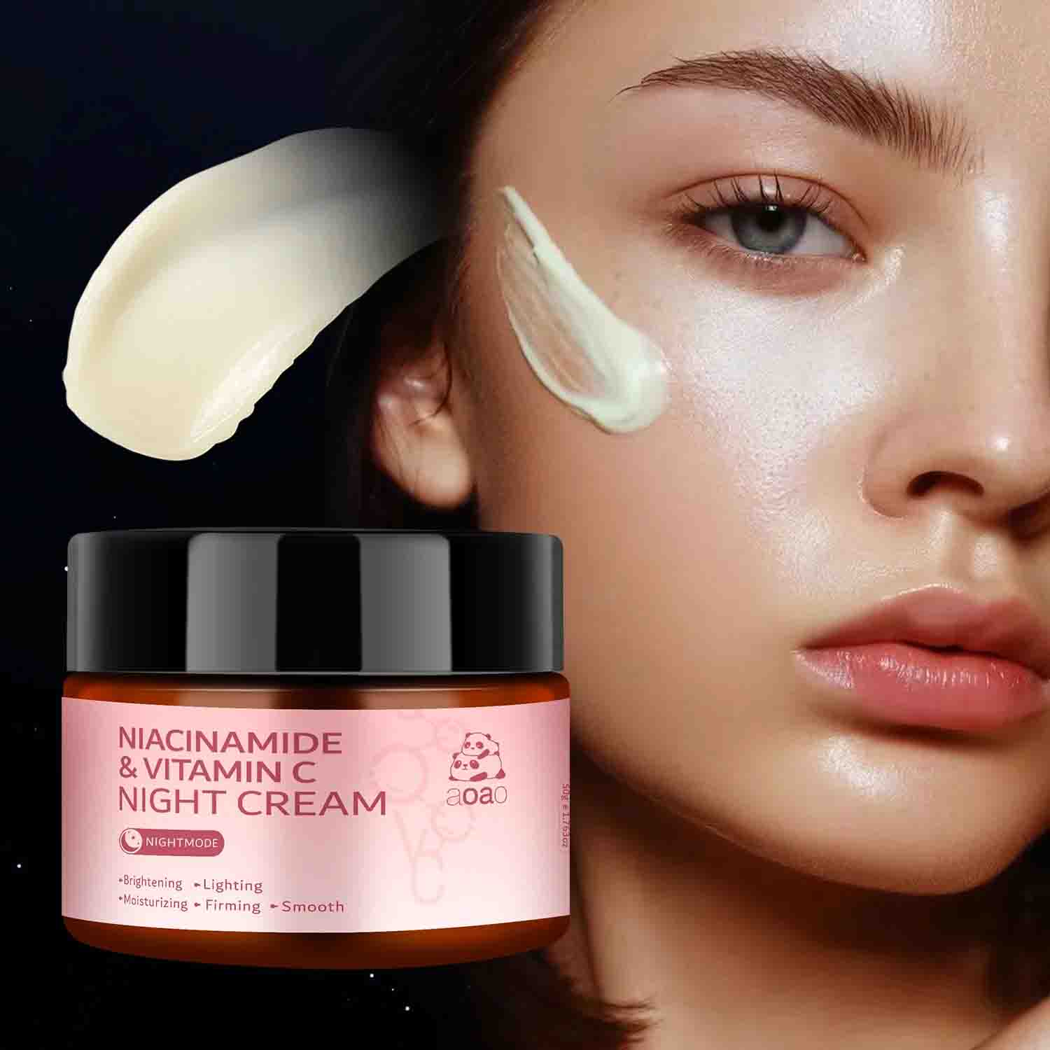 aoao hydrating night cream with Niacinamide and Vitamin C for moisturizing and firming skin overnight
