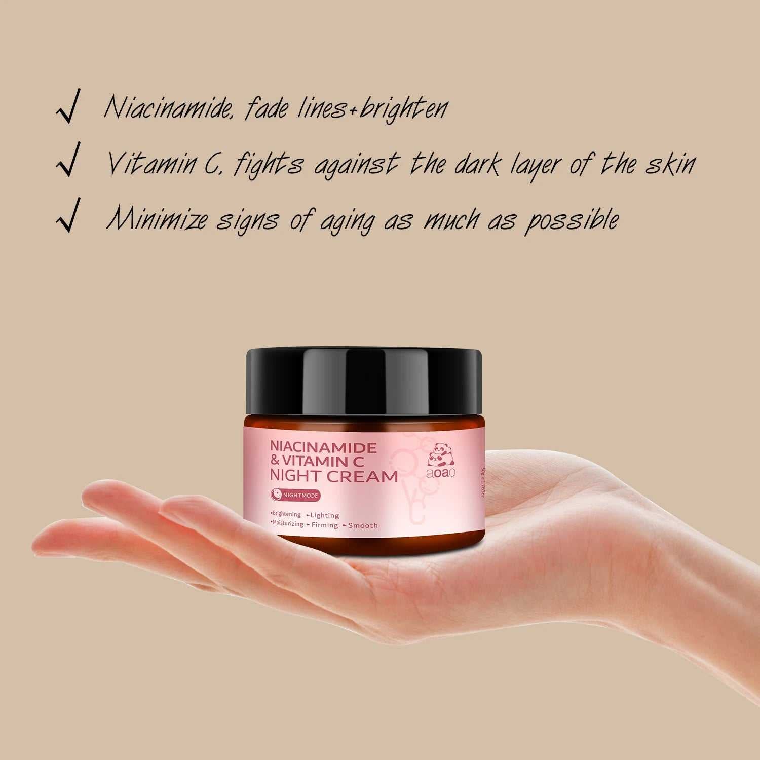 aoao hydrating night cream with Niacinamide and Vitamin C for minimizing signs of aging