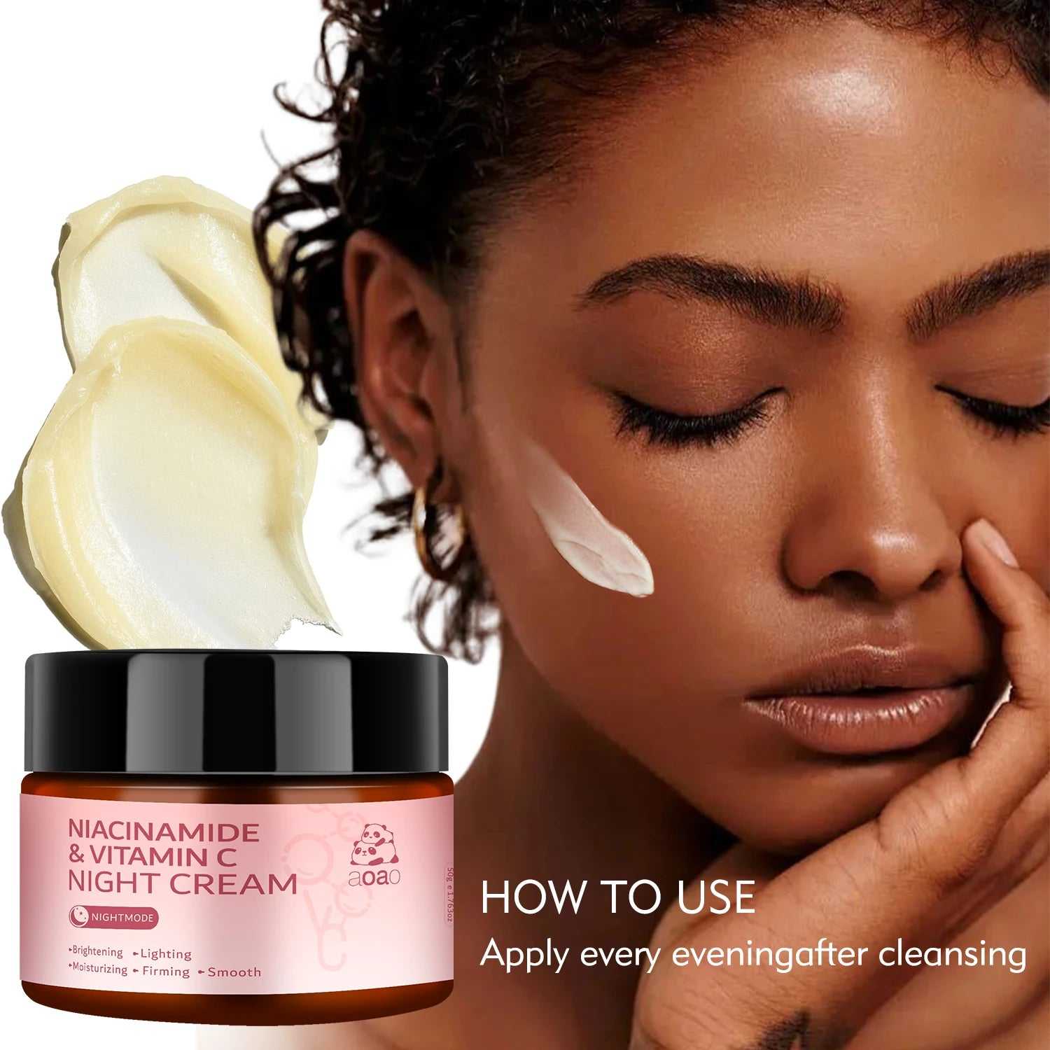 aoao Niacinamide and Vitamin C hydrating night cream for moisturized and radiant skin