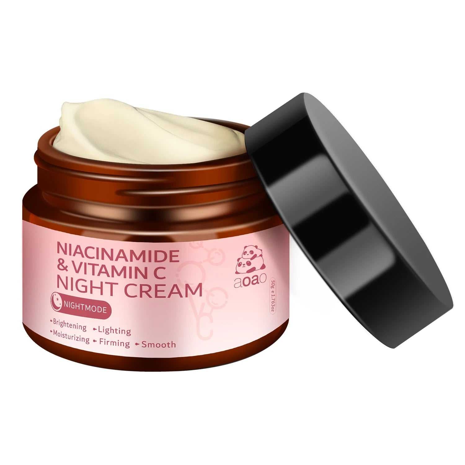 aoao Niacinamide and Vitamin C Hydrating Night Cream in a jar for brightening and moisturizing skin