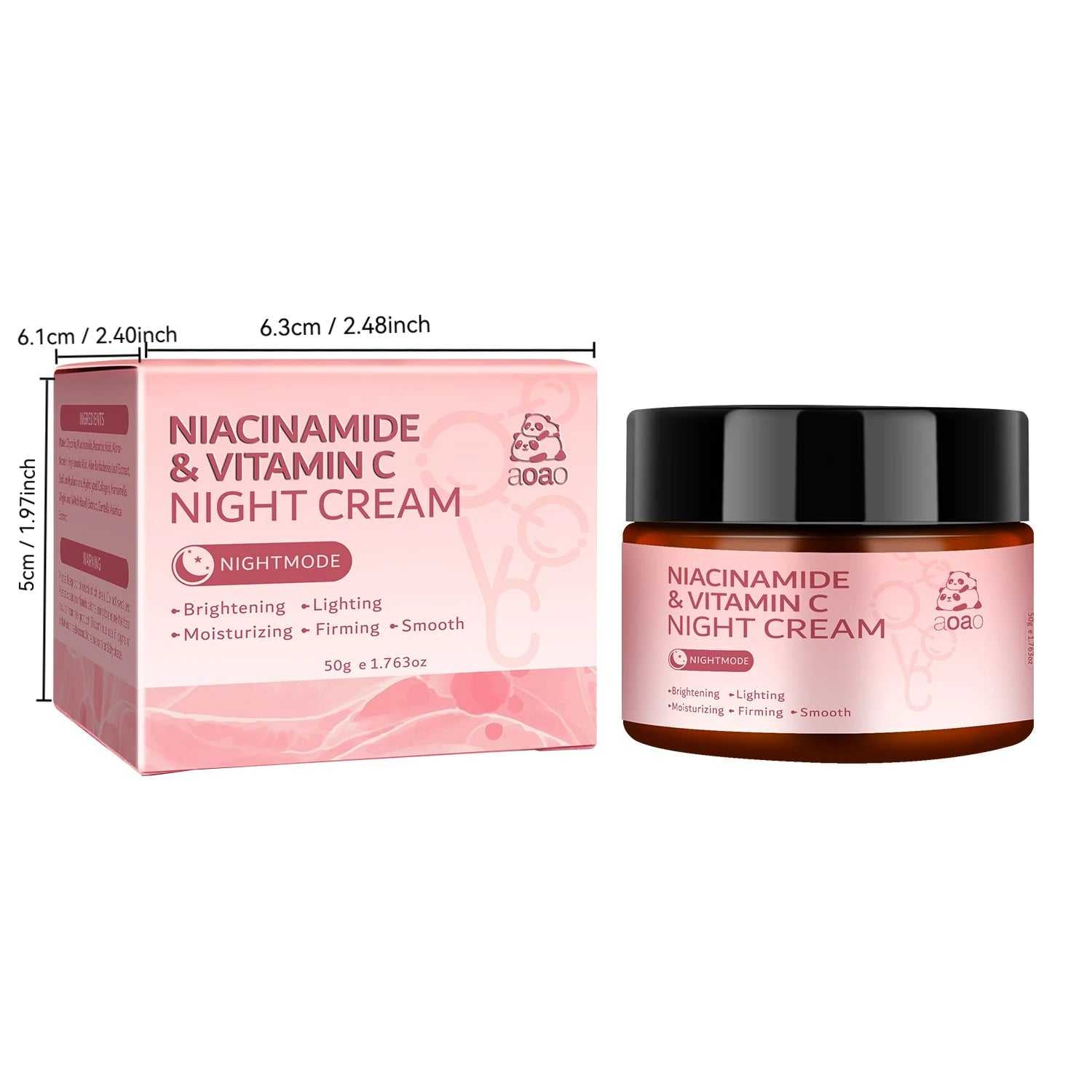 aoao hydrating night cream with niacinamide and vitamin C for brightening and firming skin