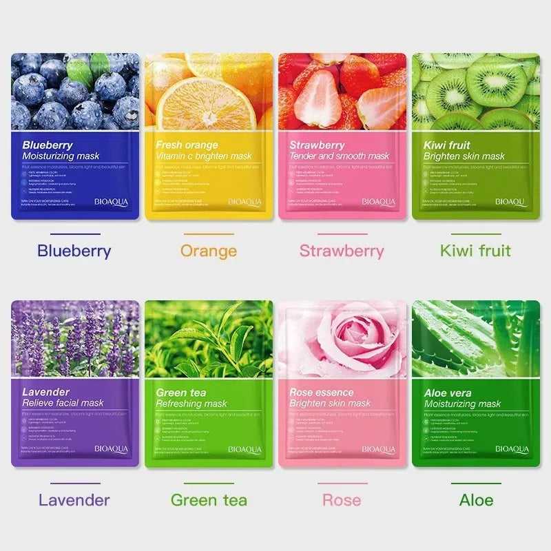 Dr.Sugarm Moisturizing Facial Masks in Blueberry, Orange, Strawberry, Kiwi, Lavender, Green Tea, Rose, and Aloe Vera