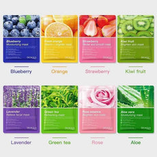 Dr.Sugarm Moisturizing Facial Masks in Blueberry, Orange, Strawberry, Kiwi, Lavender, Green Tea, Rose, and Aloe Vera