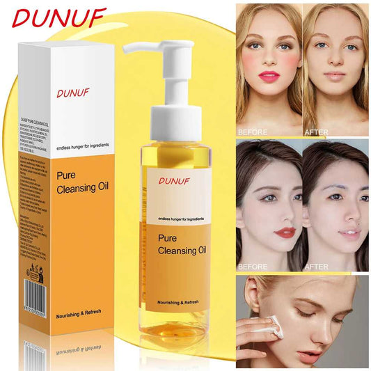 DUNUF Pure Cleansing Oil in a pump bottle, effective for nourishing and refreshing skin before and after use