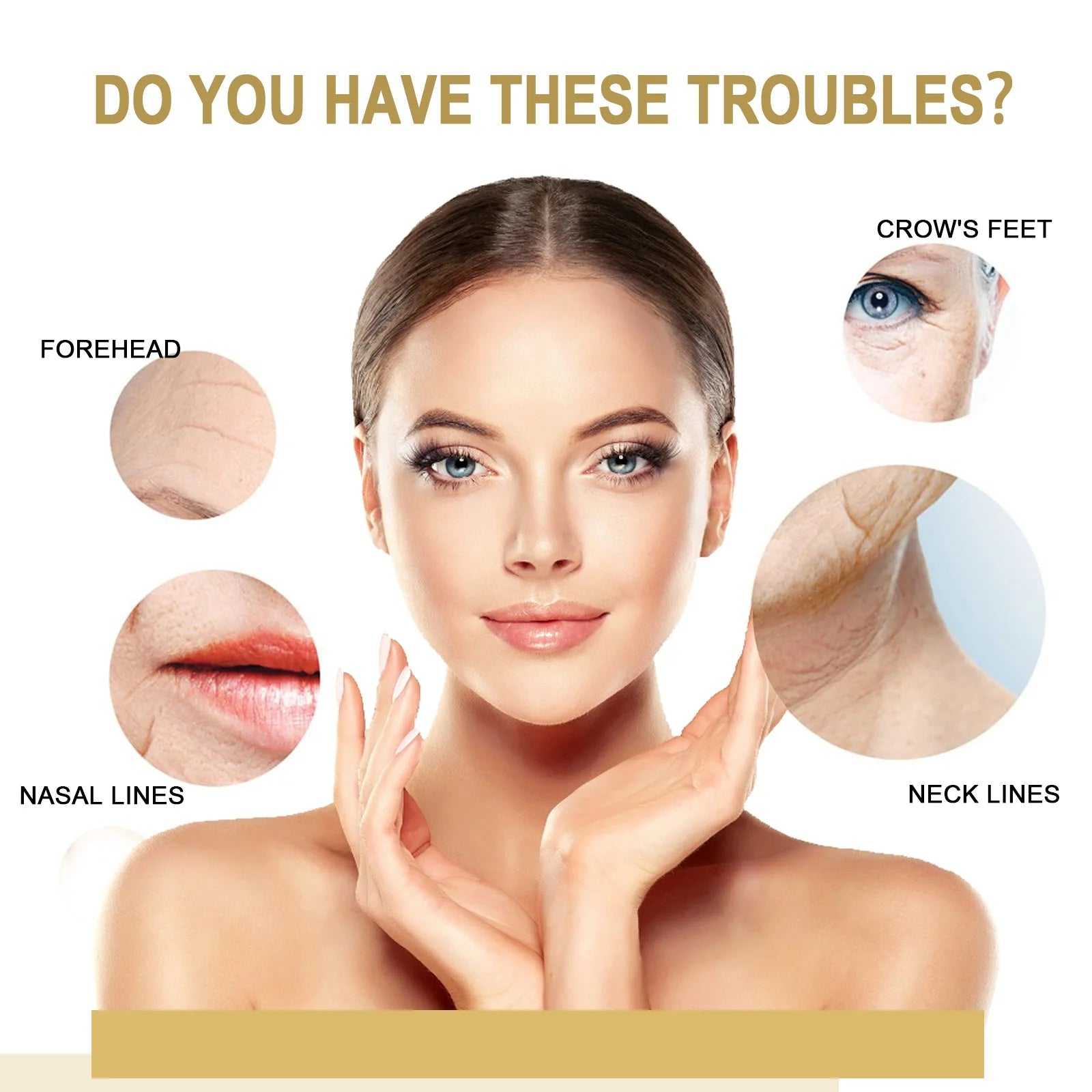 EELHOE skincare treatment showcasing areas like forehead and neck lines for targeted wrinkle solutions