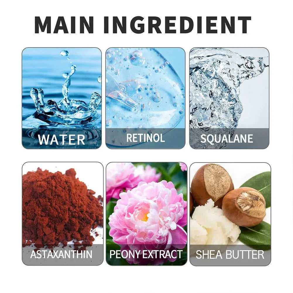 eelhoe Eye Care Serum featuring key ingredients like water, retinol, squalane, astaxanthin, peony extract, and shea butter