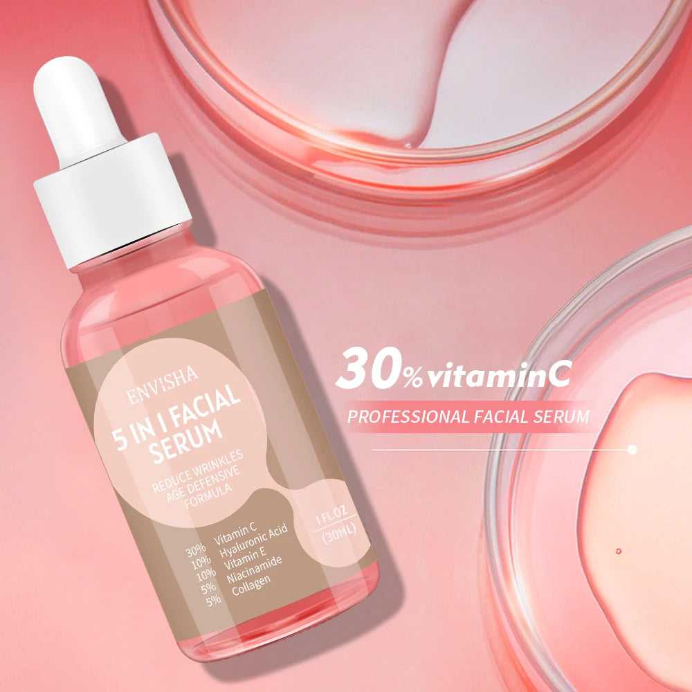 ENVISHA 5 in 1 Facial Serum with 30% Vitamin C to Reduce Wrinkles and Hydrate Skin
