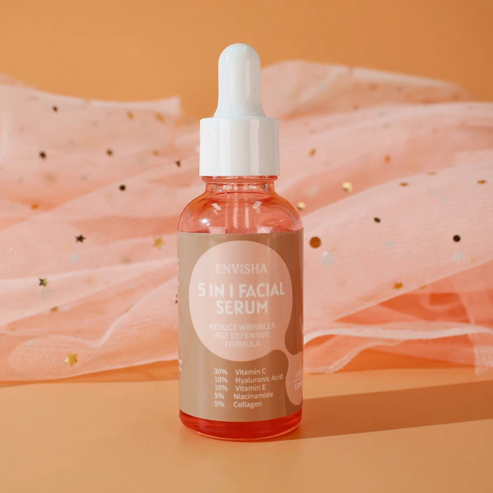 ENVISHA 5 in 1 Facial Serum with Vitamin C, Hyaluronic Acid for Anti-Aging Treatment