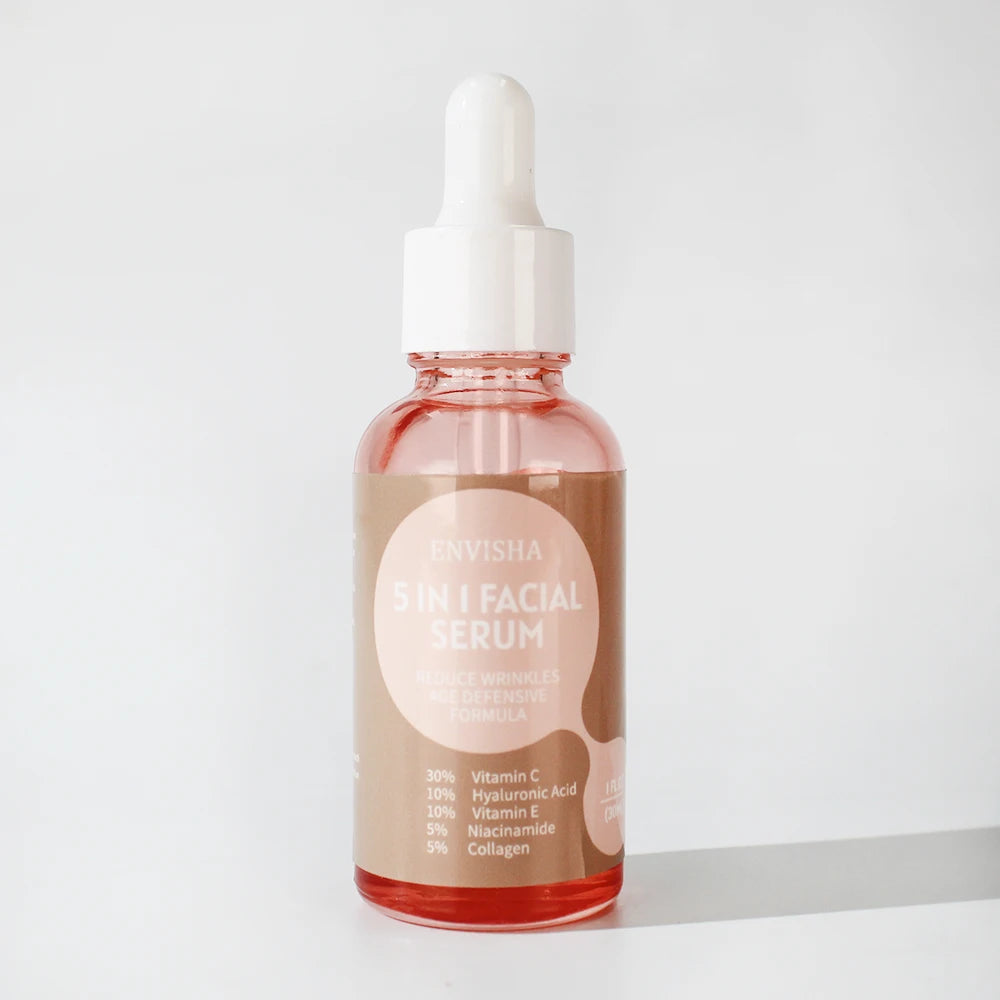 EnviSha 5 in 1 Facial Serum with Vitamin C, Hyaluronic Acid, and Collagen for Skin Rejuvenation