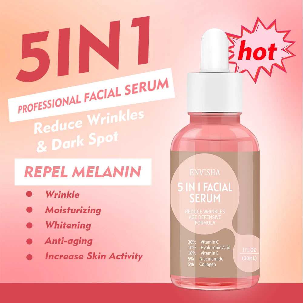 Enivsha 5-in-1 Professional Facial Serum for reducing wrinkles and dark spots with anti-aging benefits