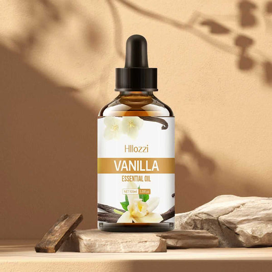 Hllozzi Vanilla Essential Oil in a dropper bottle for moisturizing and aromatherapy use