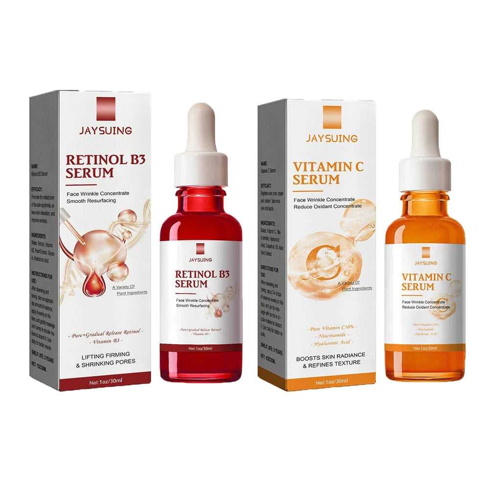 Jaysuing Retinol B3 Serum and Vitamin C Serum for Skin Renewal and Radiance with Dropper Bottles