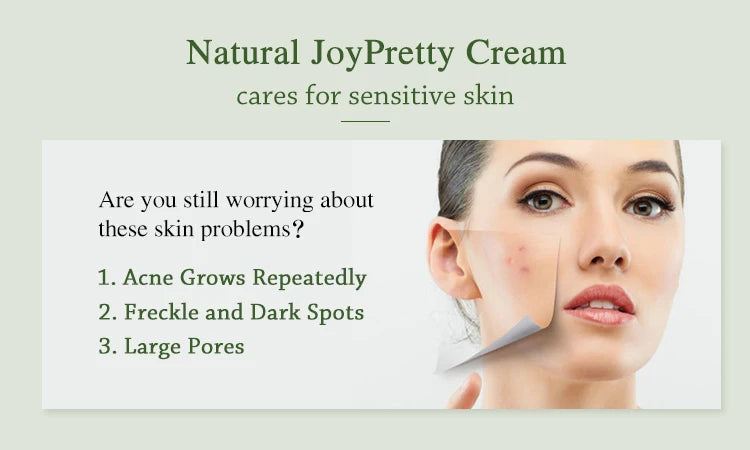 Natural JoyPretty Cream for sensitive skin, targeting acne, freckles, and large pores