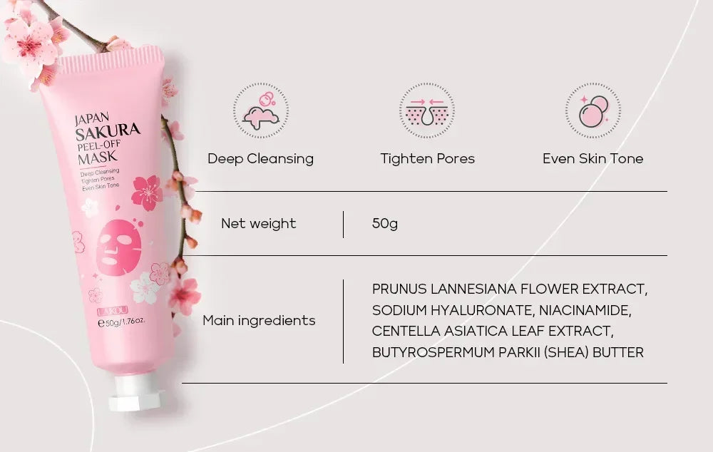 LAIKOU Japan Sakura Peel-Off Mask 50g for deep cleansing, tightening pores, and evening skin tone
