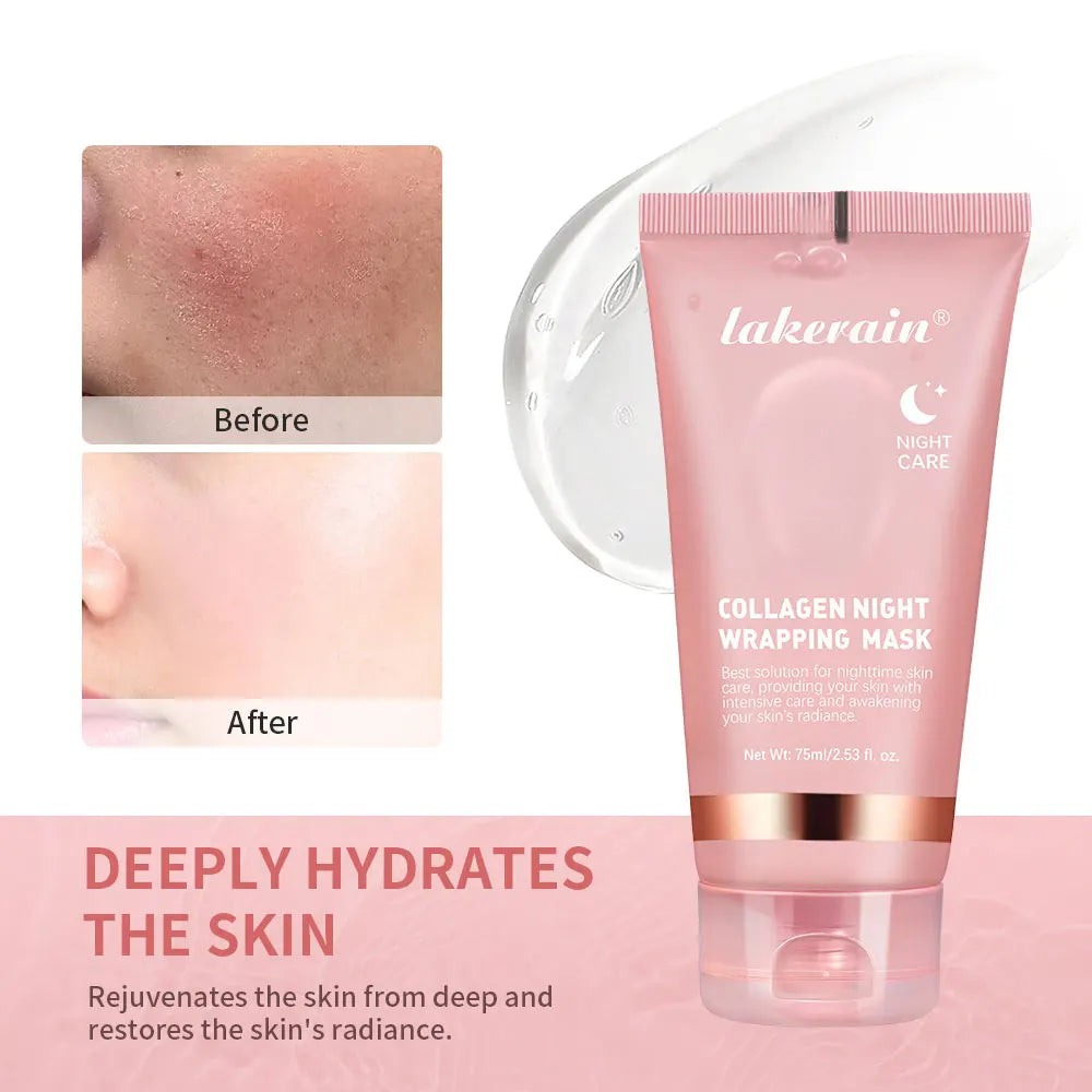 Lakerain Collagen Night Wrapping Mask for deep hydration and skin rejuvenation in a 75ml tube