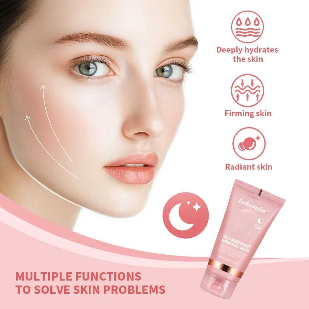ibcccndc Collagen Mini Rejuvenating Mask tube with infographics about skin hydration and firmness