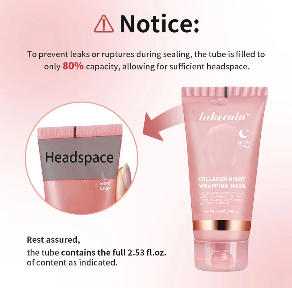 ibcccndc Collagen Night Wrapping Mask Tube with a Notice about Capacity and Full Content of 2.53 fl oz