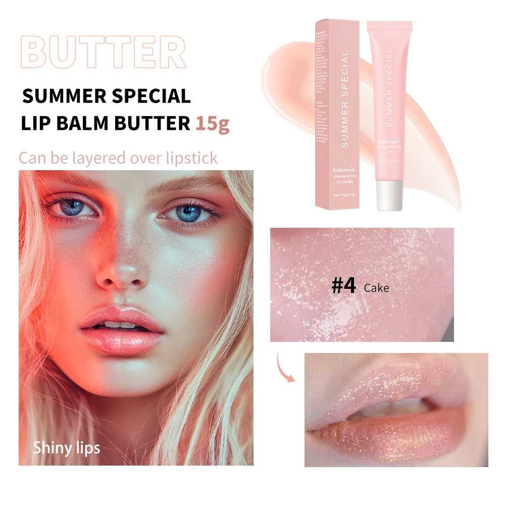 Lakerain Summer Special Lip Balm Butter 15g in Cake flavor for shiny lips, layered over lipstick