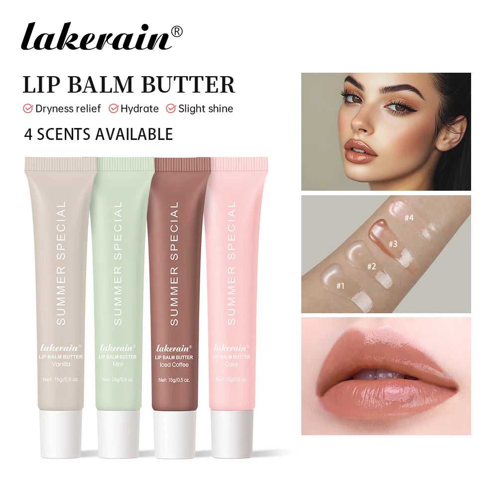 Lakerain Lip Balm Butter Set in Four Scents for Hydration and Dryness Relief