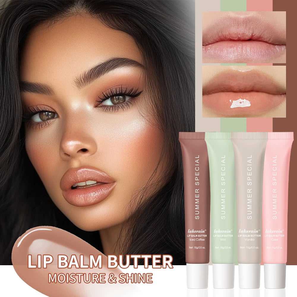 Lakerain Lip Balm Butter Set featuring three moisturizing shades for a shiny finish and soft lips