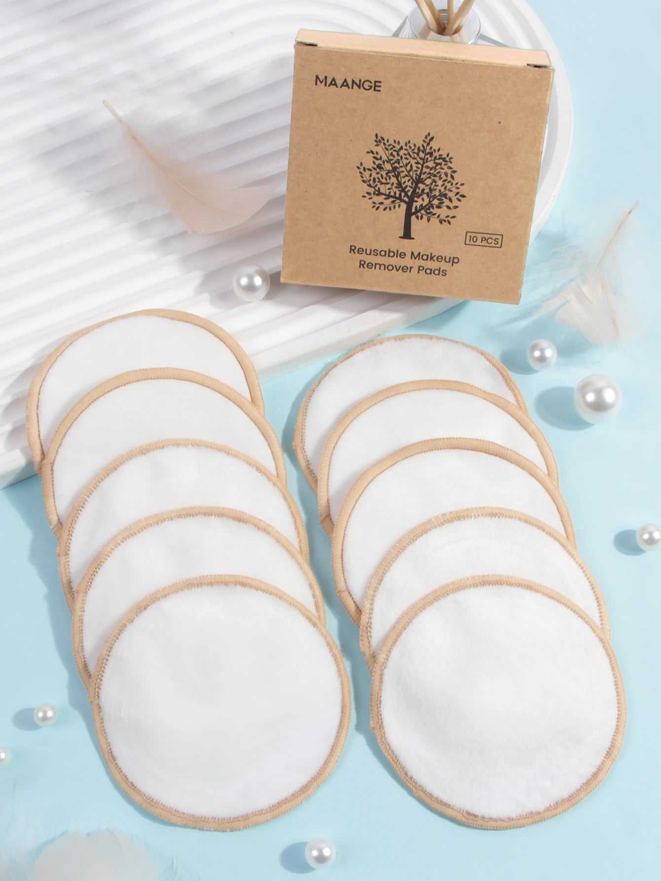 MAANGE Reusable Makeup Remover Pads in a set of 10, eco-friendly and soft for gentle cleansing