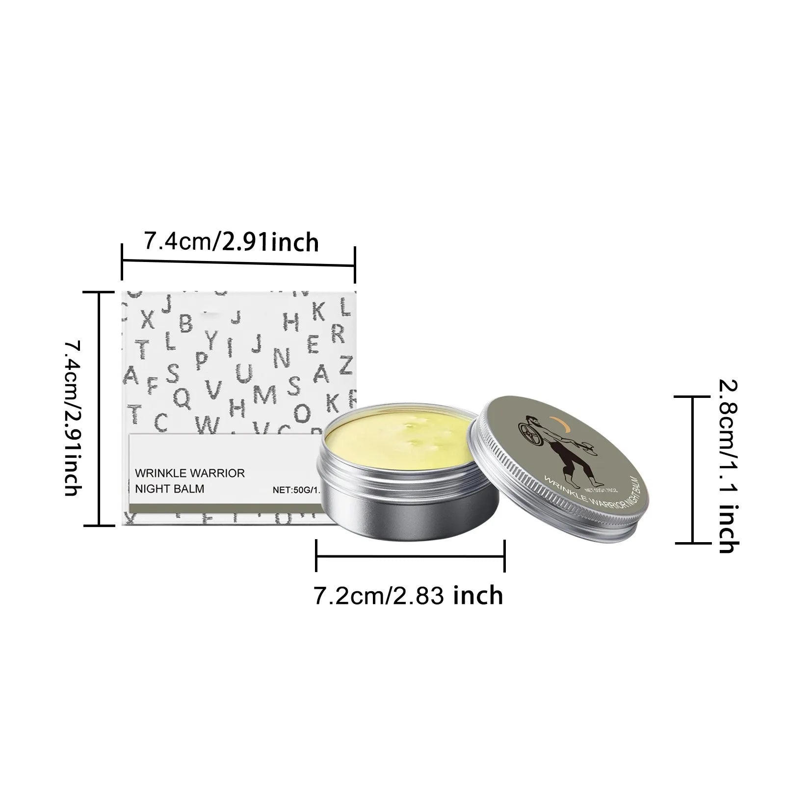 NoEnName_Null nourishing night cream in a silver tin with dimensions for easy storage and use