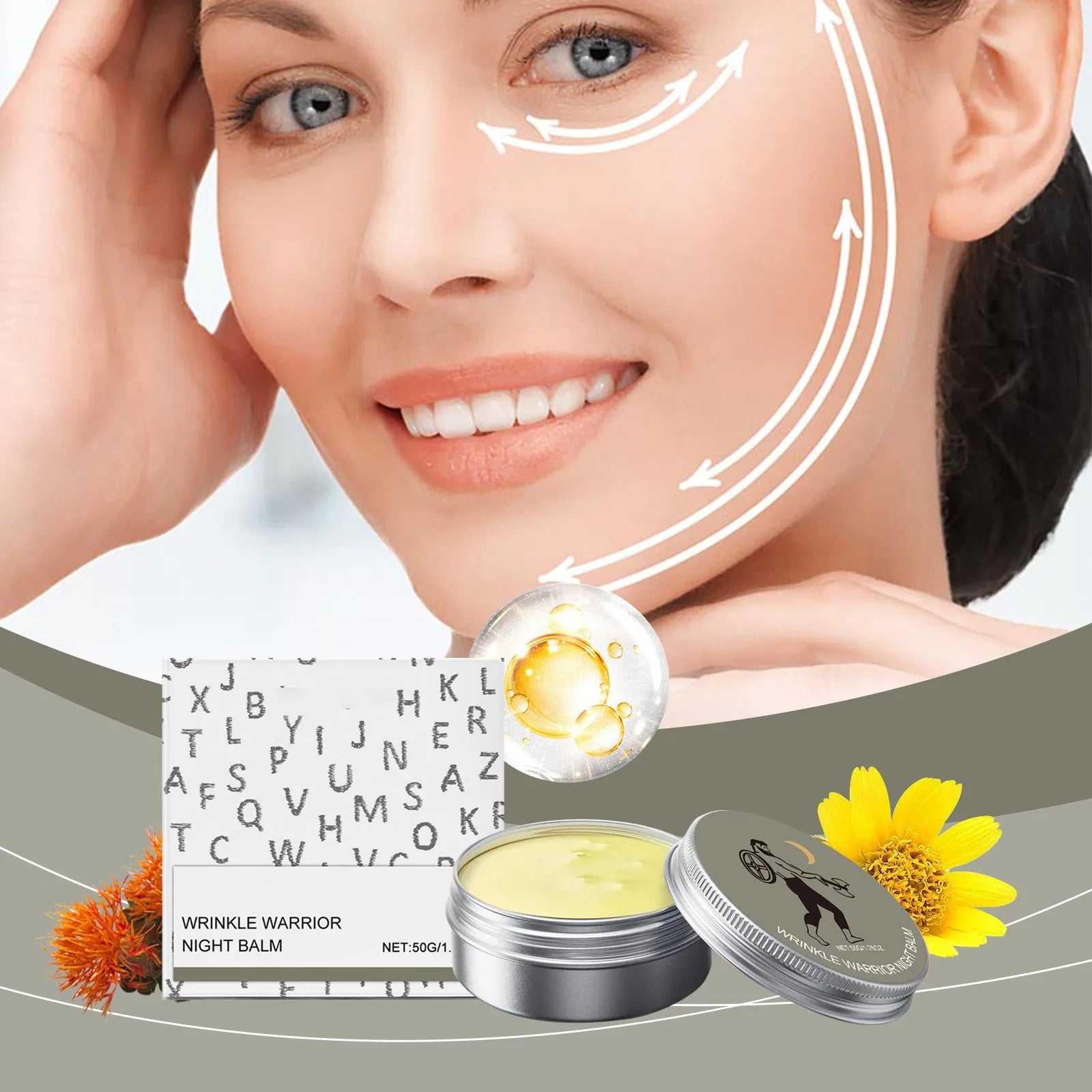 NoEnName_Null nourishing night cream in a silver tin with a user demonstrating healthy skin benefits