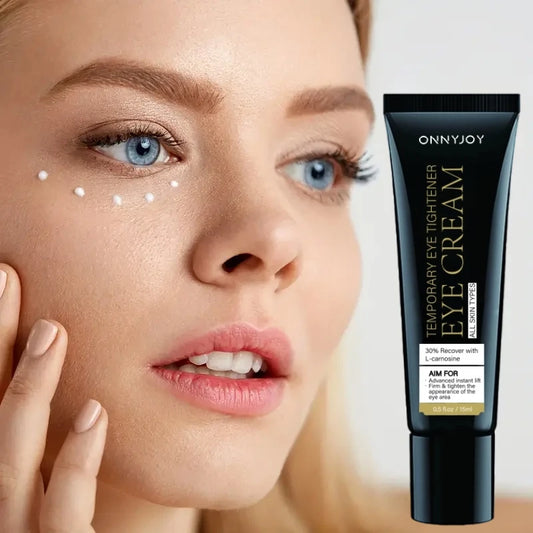 GULANXI Temporary Eye Tightener Cream for youthful skin with 30% recovery, applied on a model's under-eye