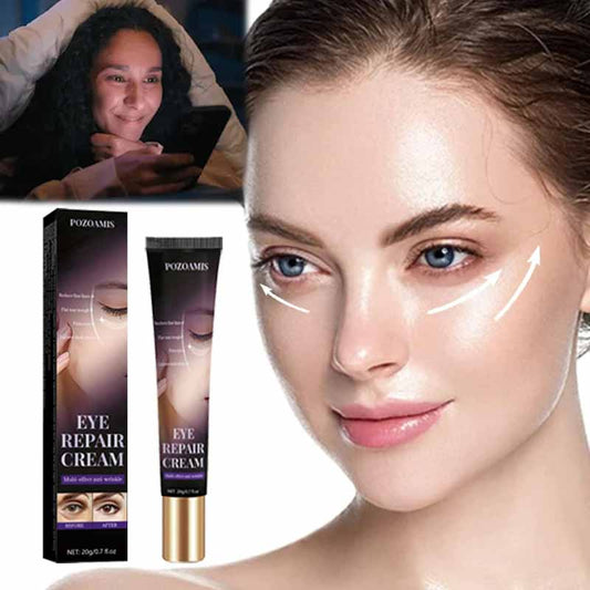 NoEnName_Null hydrating eye cream in a tube with model showcasing smooth skin and bright eyes