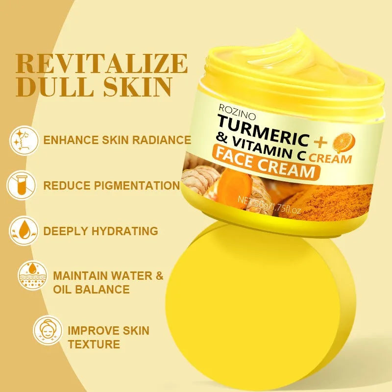 Rozino Turmeric and Vitamin C Face Cream for revitalizing dull skin with hydrating and radiance-enhancing benefits