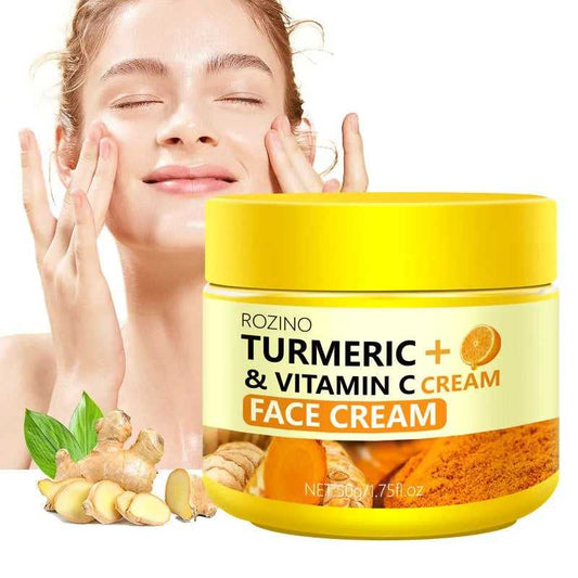 Rozino Turmeric and Vitamin C Face Cream in Yellow Jar for Brightening and Nourishing Skin