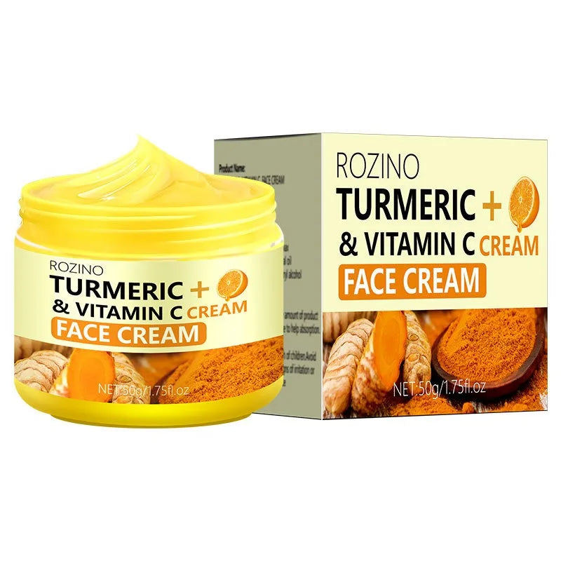 Rozino Turmeric and Vitamin C Face Cream in Yellow Jar for Brightening Skin and Reducing Dark Spots