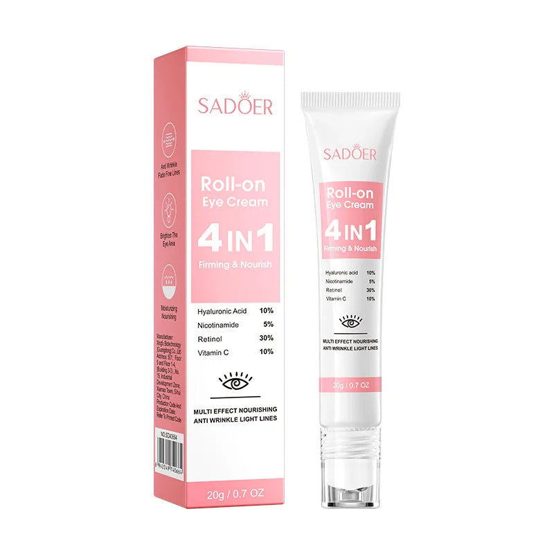 SADOER 4 in 1 Roll-on Eye Cream with Hyaluronic Acid and Retinol for Firming and Nourishing