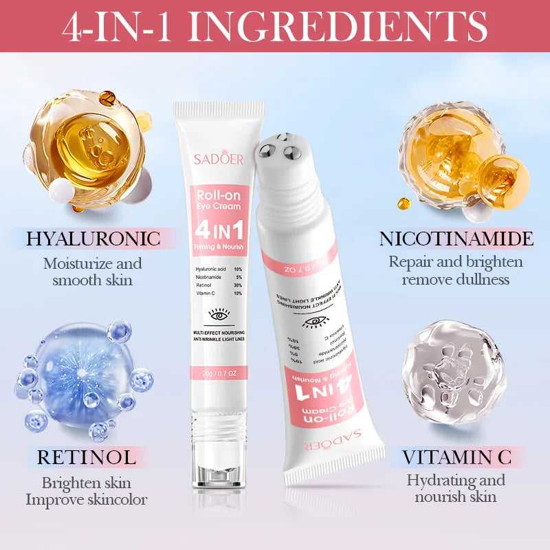 SADORE 4-in-1 Eye Cream with Hyaluronic Acid, Niacinamide, Retinol, and Vitamin C for Brightening and Hydrating
