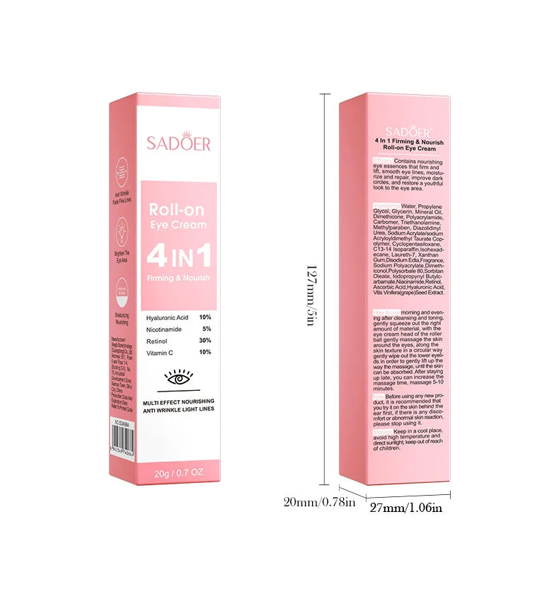SADOER 4 in 1 Roll-on Eye Cream with Hyaluronic Acid and Vitamin E for firming and nourishing skin