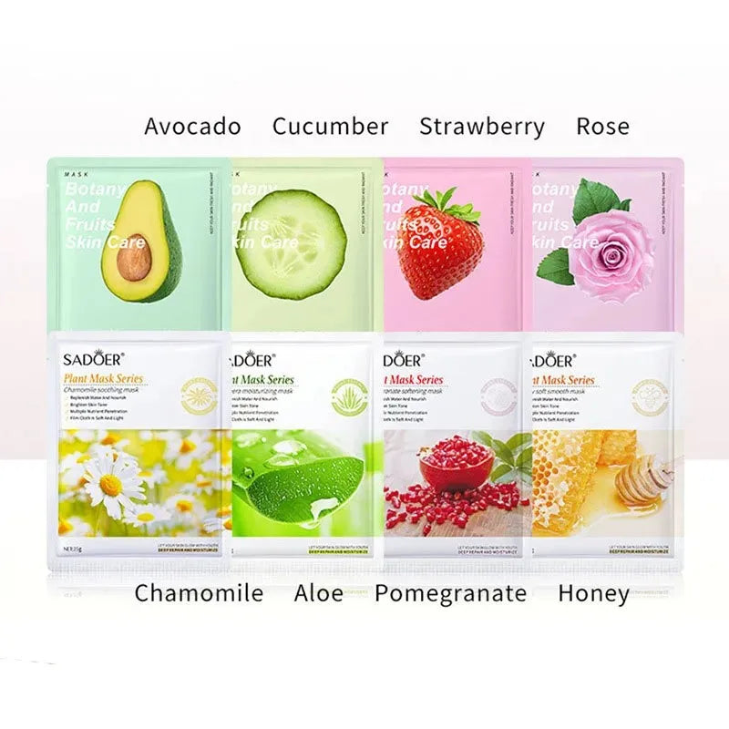 Dr.Sugarm Variety Face Masks including Avocado, Cucumber, Strawberry, Rose, and more for nourishing skin care