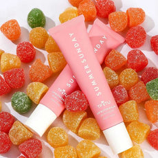 LANBENA Summer Lip Balm for Smooth Lips surrounded by colorful gummy candies