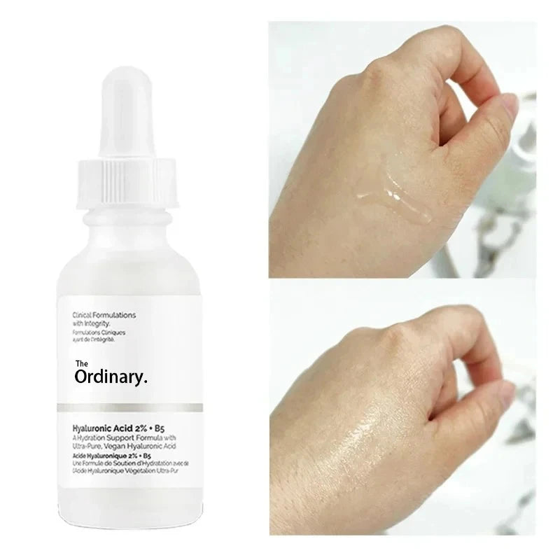 LANBENA hydrating hyaluronic acid serum in a dropper bottle with application on hand