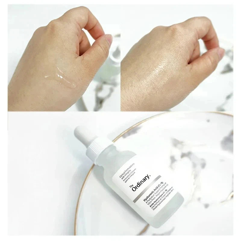 LANBENA hydrating hyaluronic acid serum applied to hand showing smooth, hydrating finish
