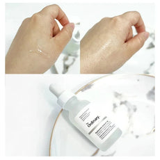 LANBENA hydrating hyaluronic acid serum applied to hand showing smooth, hydrating finish