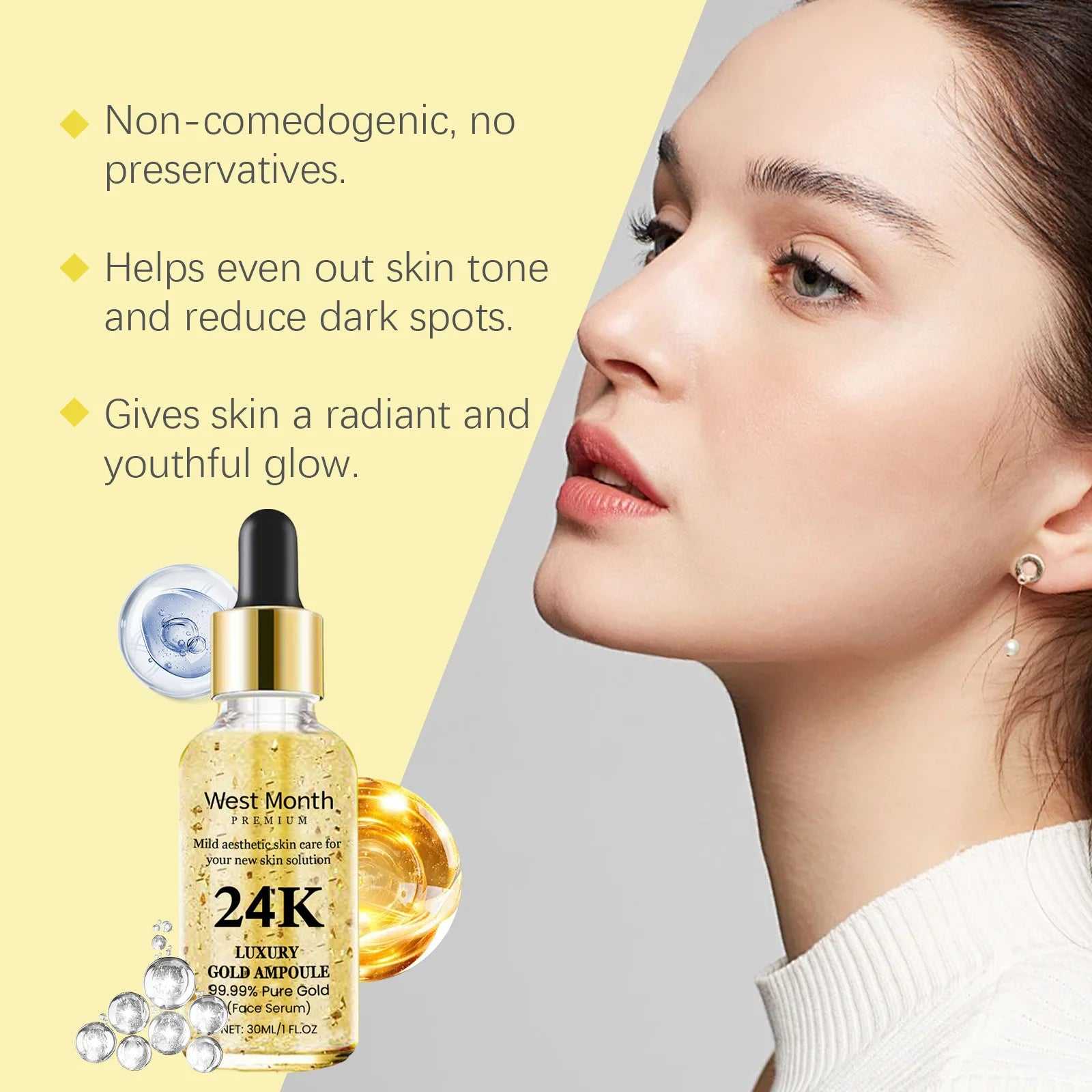 West&Month 24K Luxury Gold Face Serum for radiant skin and reducing dark spots