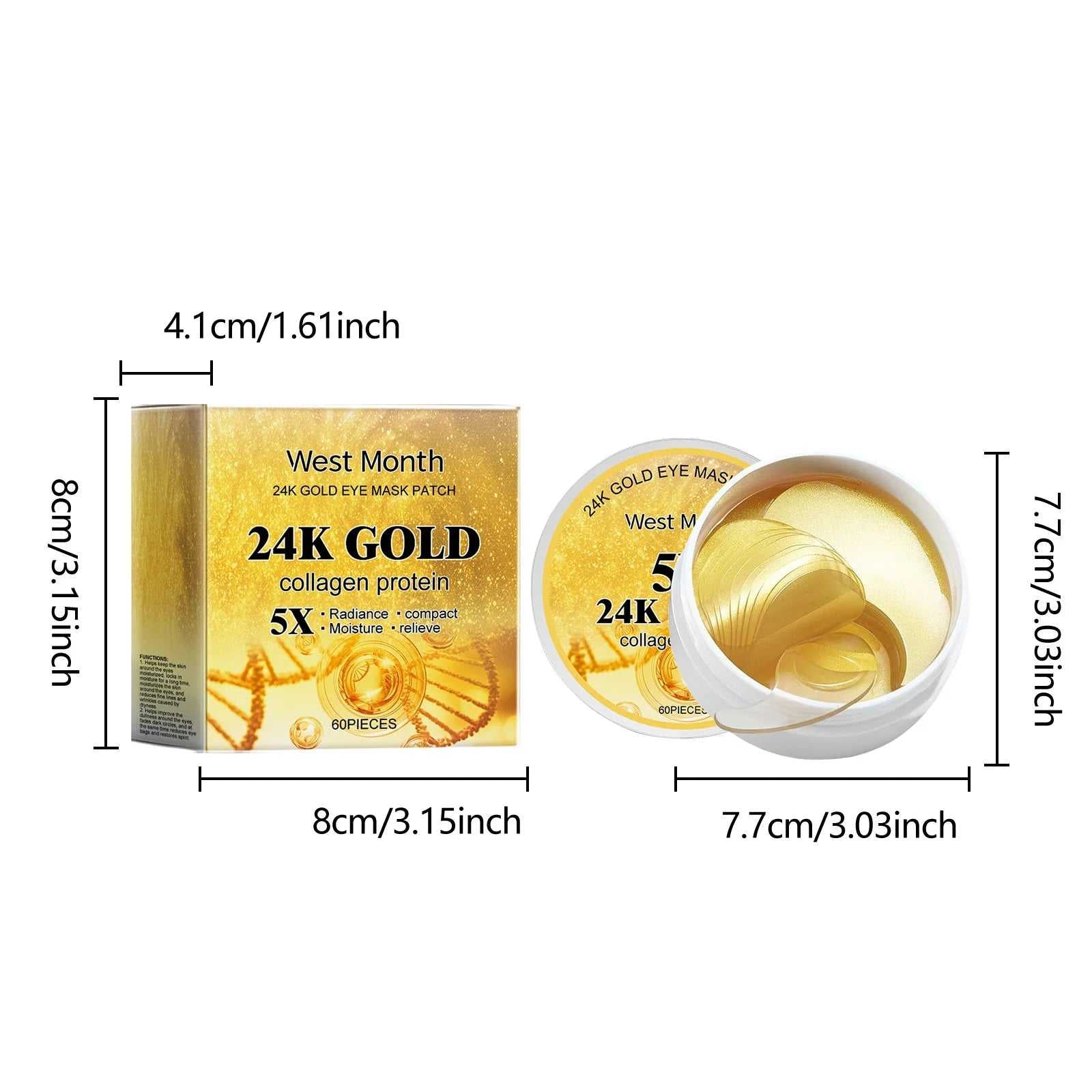 West&Month 24K Gold Eye Mask Patch with Collagen for Radiance and Moisture in a 60 Piece Pack