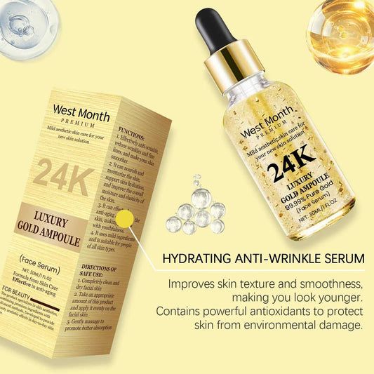 West&Month 24K Luxury Gold Ampoule Serum for Hydrating Anti-Wrinkle Benefits