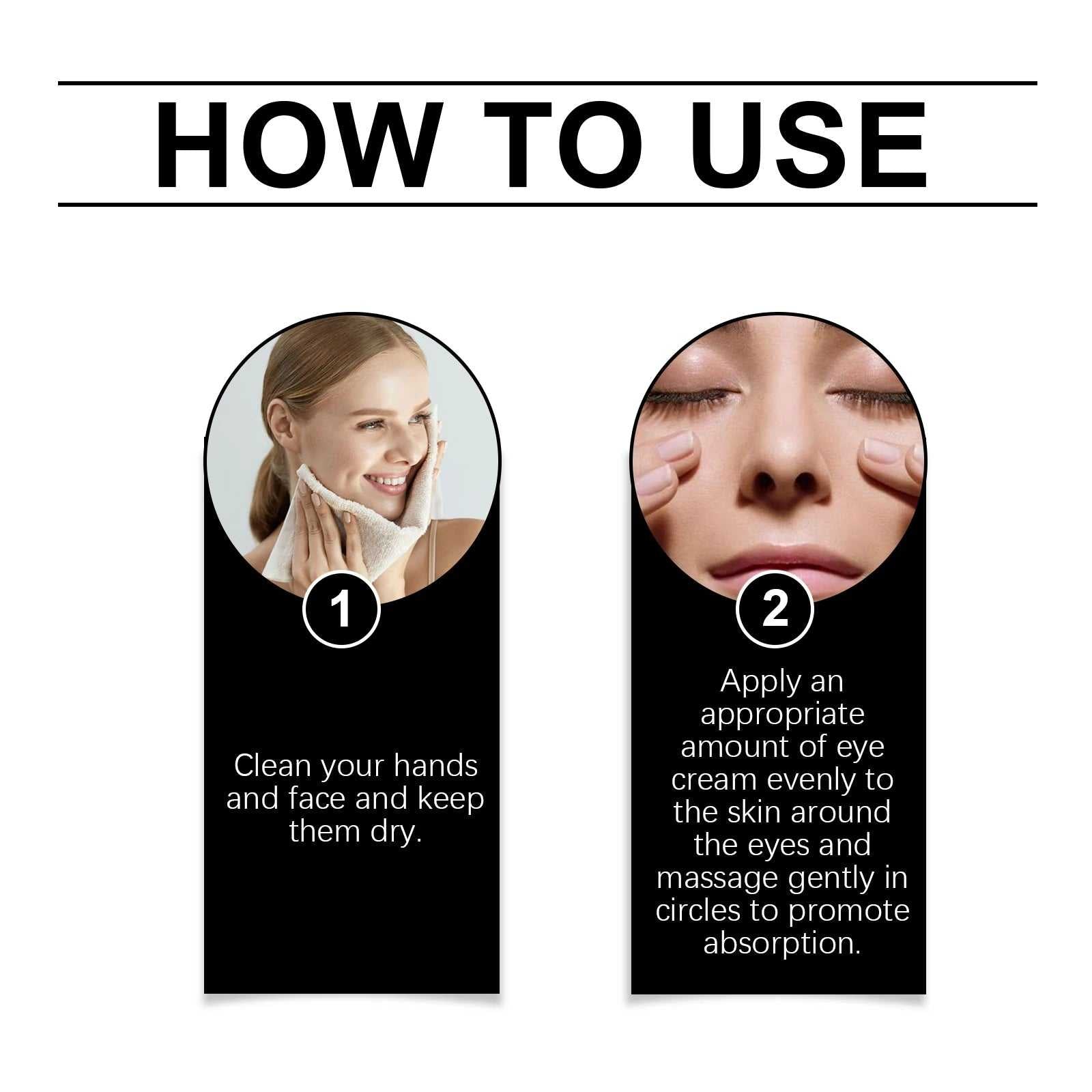 Instructions for using west&month eye care cream showing hand cleanliness and application technique