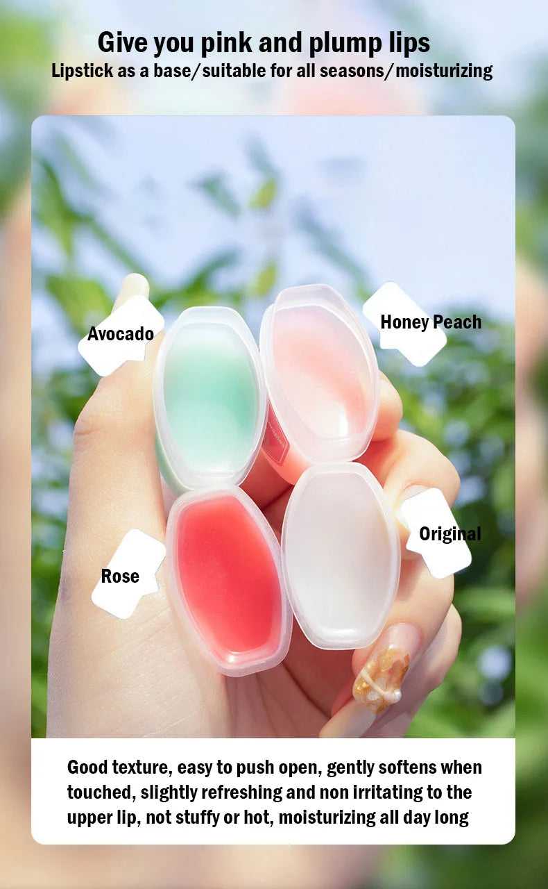 SADOER Lipstick set with four shades: Avocado, Honey Peach, Rose, and Original for moisturized, plump lips