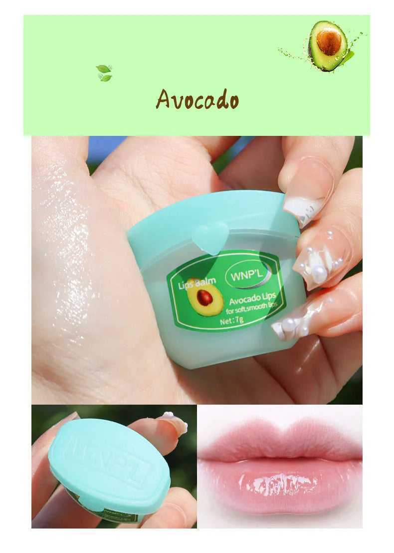 SADOER Avocado Lip Balm in a mint green jar for moisturized and smooth lips