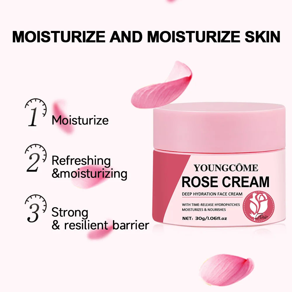 Youngcome Rose Cream for Deep Hydration, Moisturizing and Nourishing Skin with Time Release Hydrators