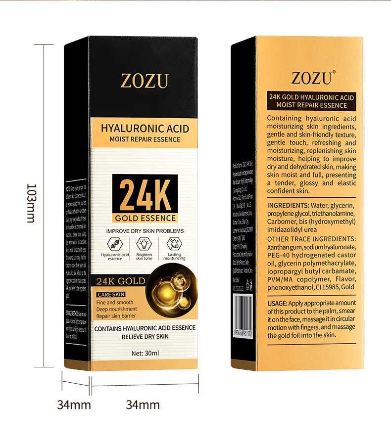 DRMEINAIER 24K Gold Hyaluronic Acid Moist Repair Essence for dry skin treatment in a 30ml bottle